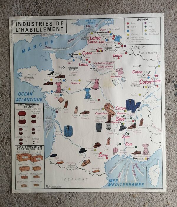 Carte scolaire vintage mdi France ''Commerce et habillement