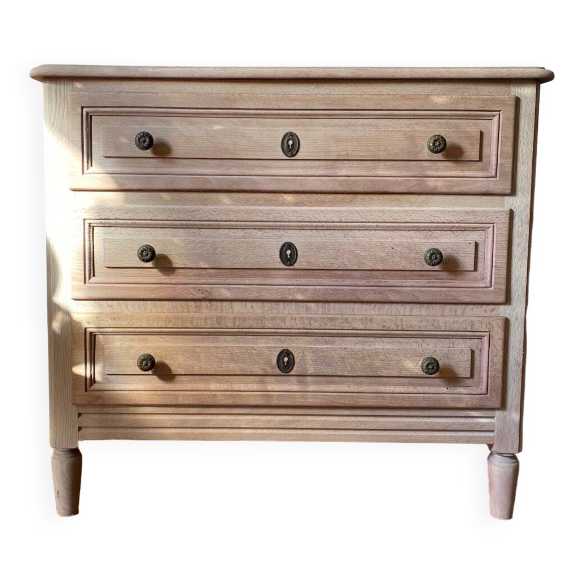 Commode 3 tiroirs en bois massif ancien rénové