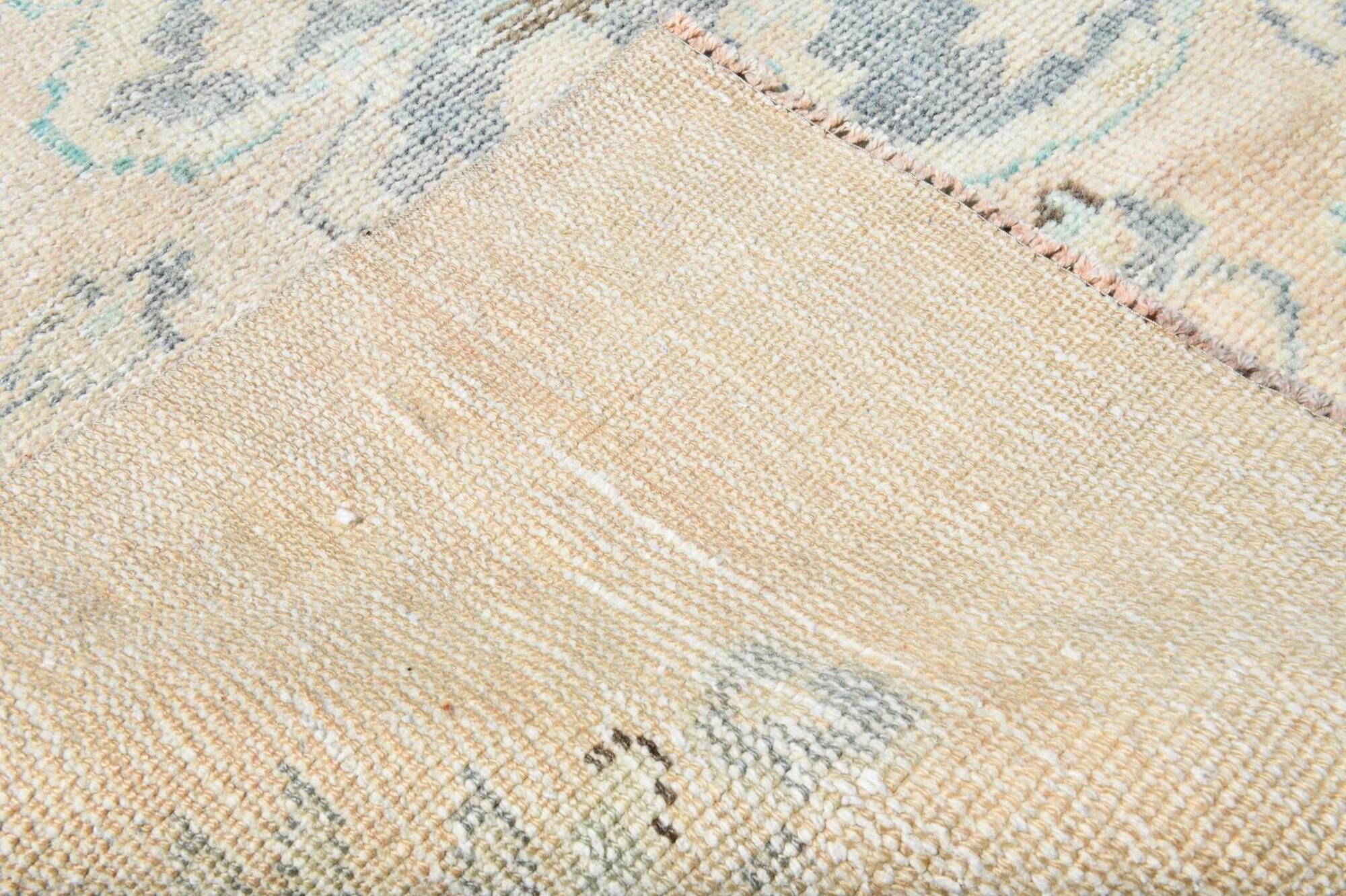 Tapis Oushak Vintage, Laine Turque Beige Pêche & Bleu Délavé, 159x227 Cm