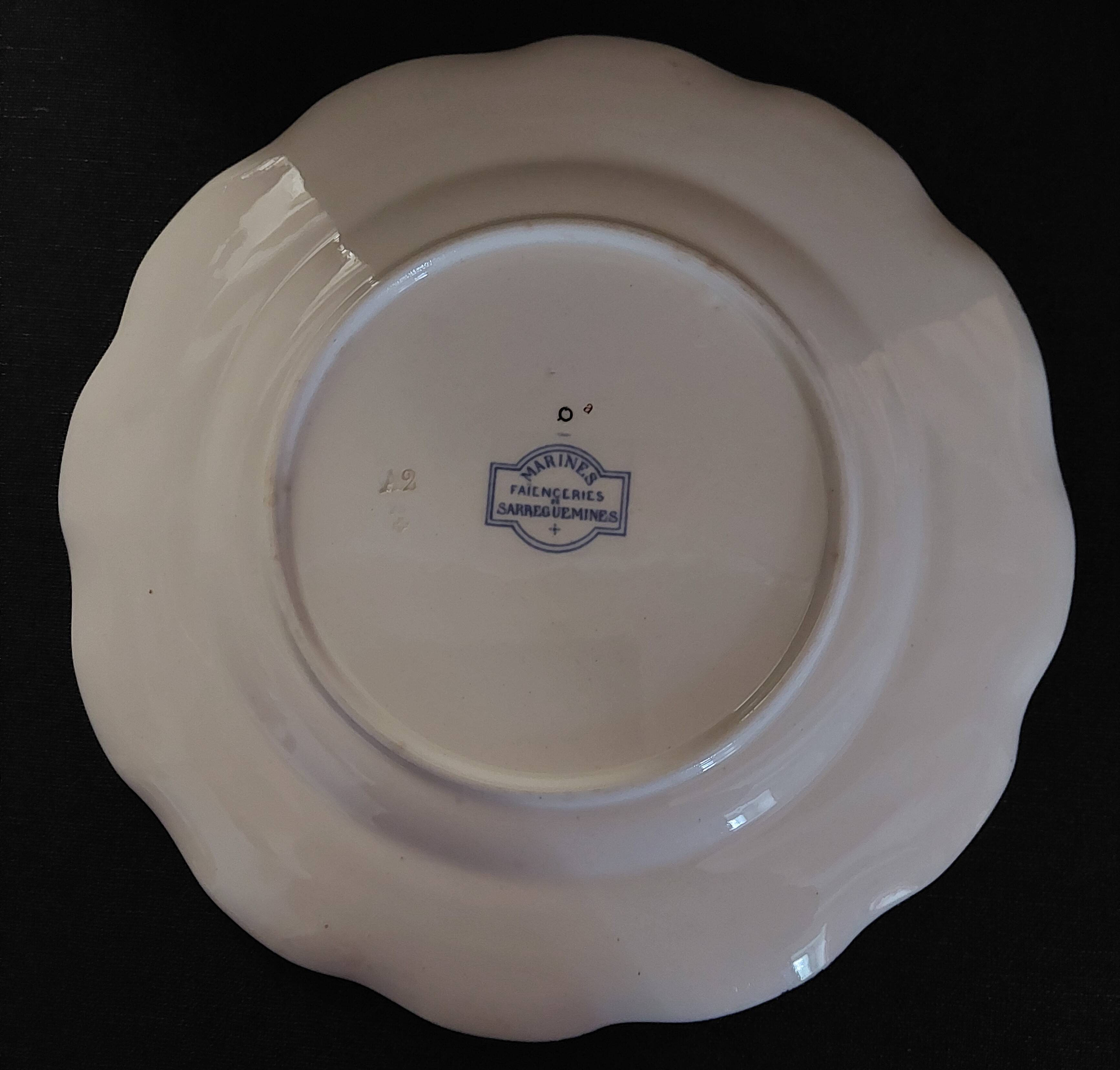 Sarreguemines earthenware plate with Marine decor late 19th century early 20th century