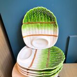 Set of 5 plates service dish tray barbotine ceramic vegetable porcelain asparagus italica