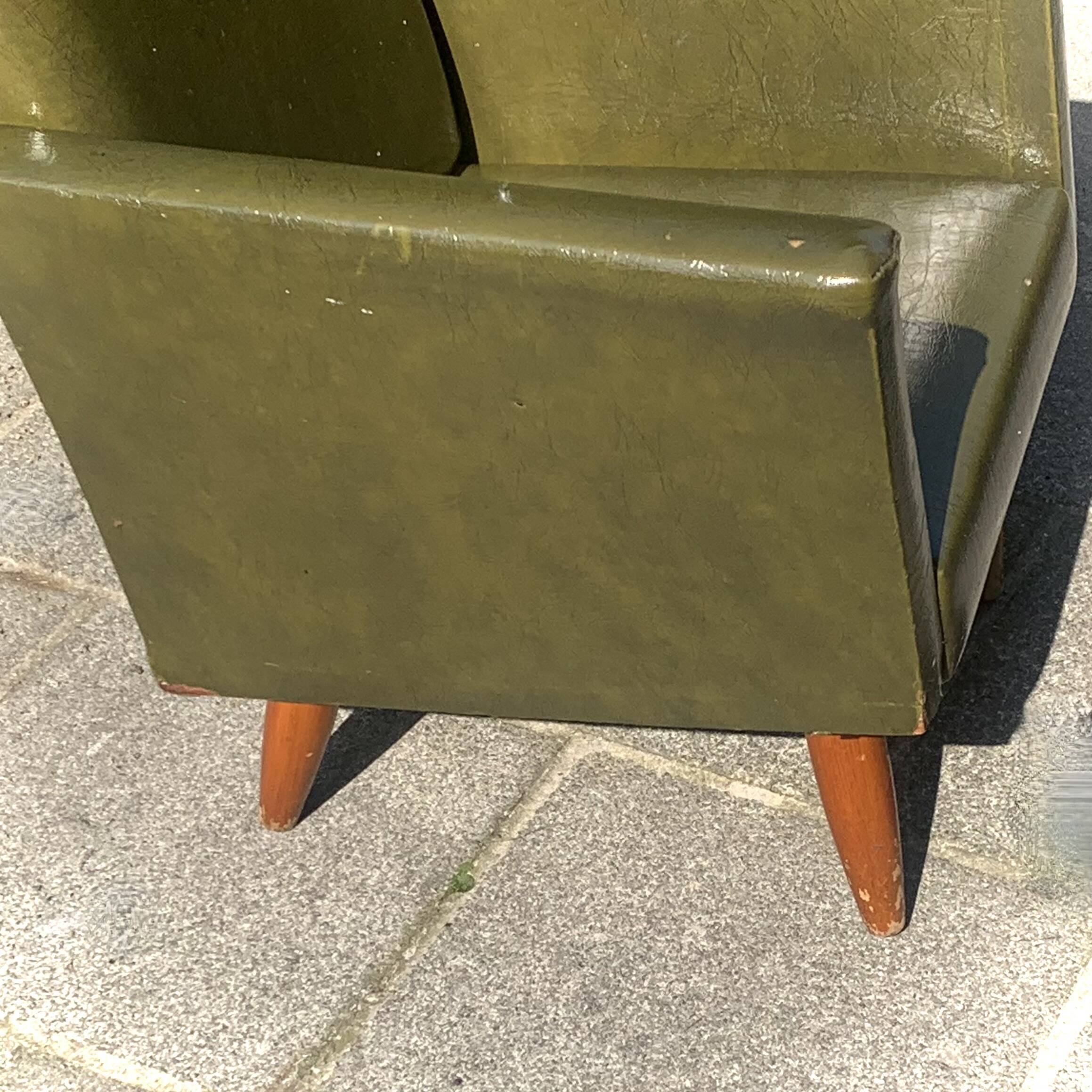 Vintage children's armchair in green skai