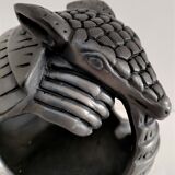 Zoomorphic ashtray armadillo black ceramic signed