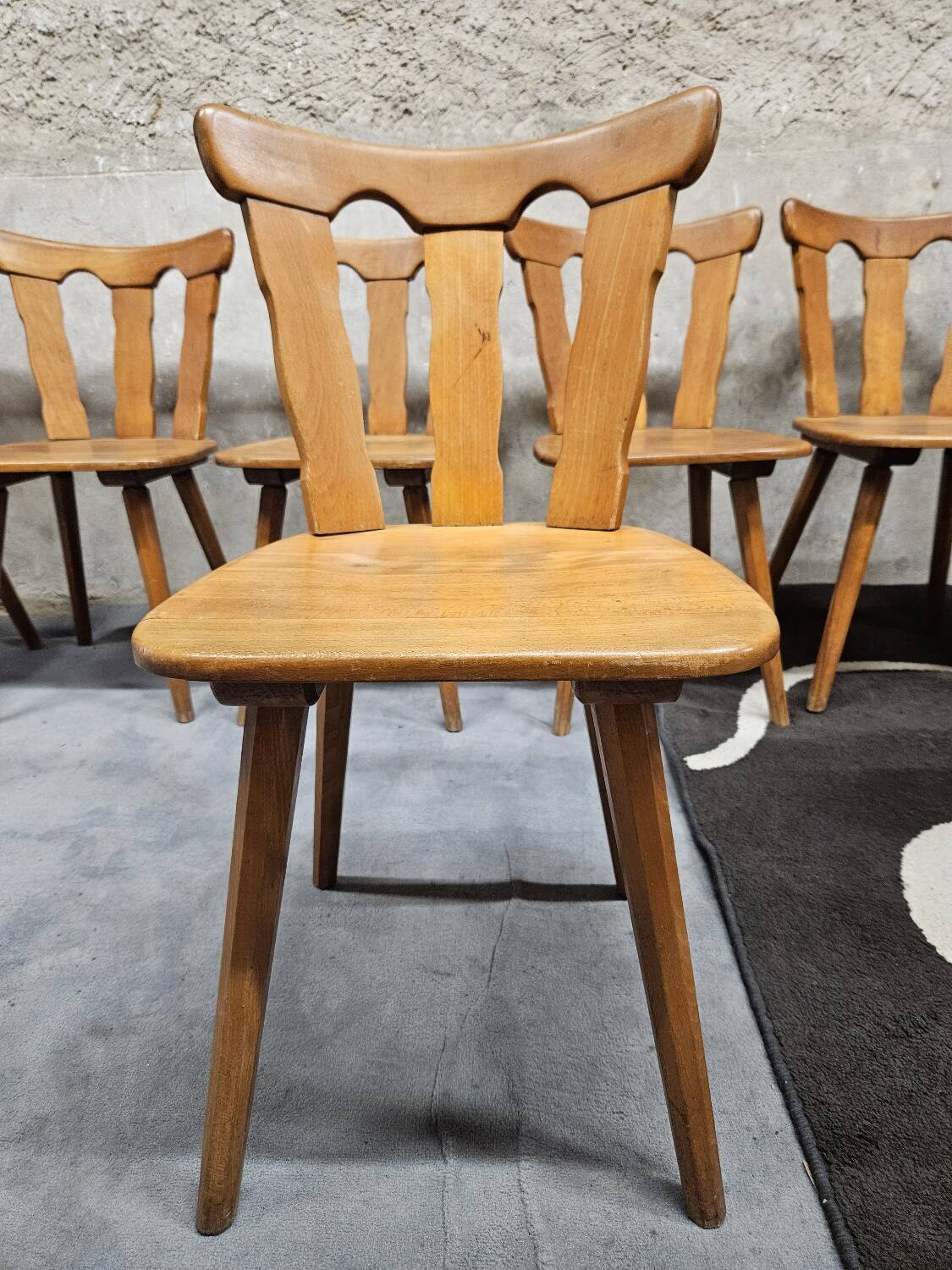 12 wooden bistro chairs, 1970