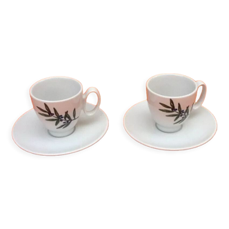 Set of 2 Guy Degrenne porcelain coffee cups with saucers