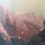 Tableau ancien  huile sur toile paysage nord américain chute d'eau