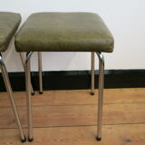 Duo of vintage stools in chrome and green skai