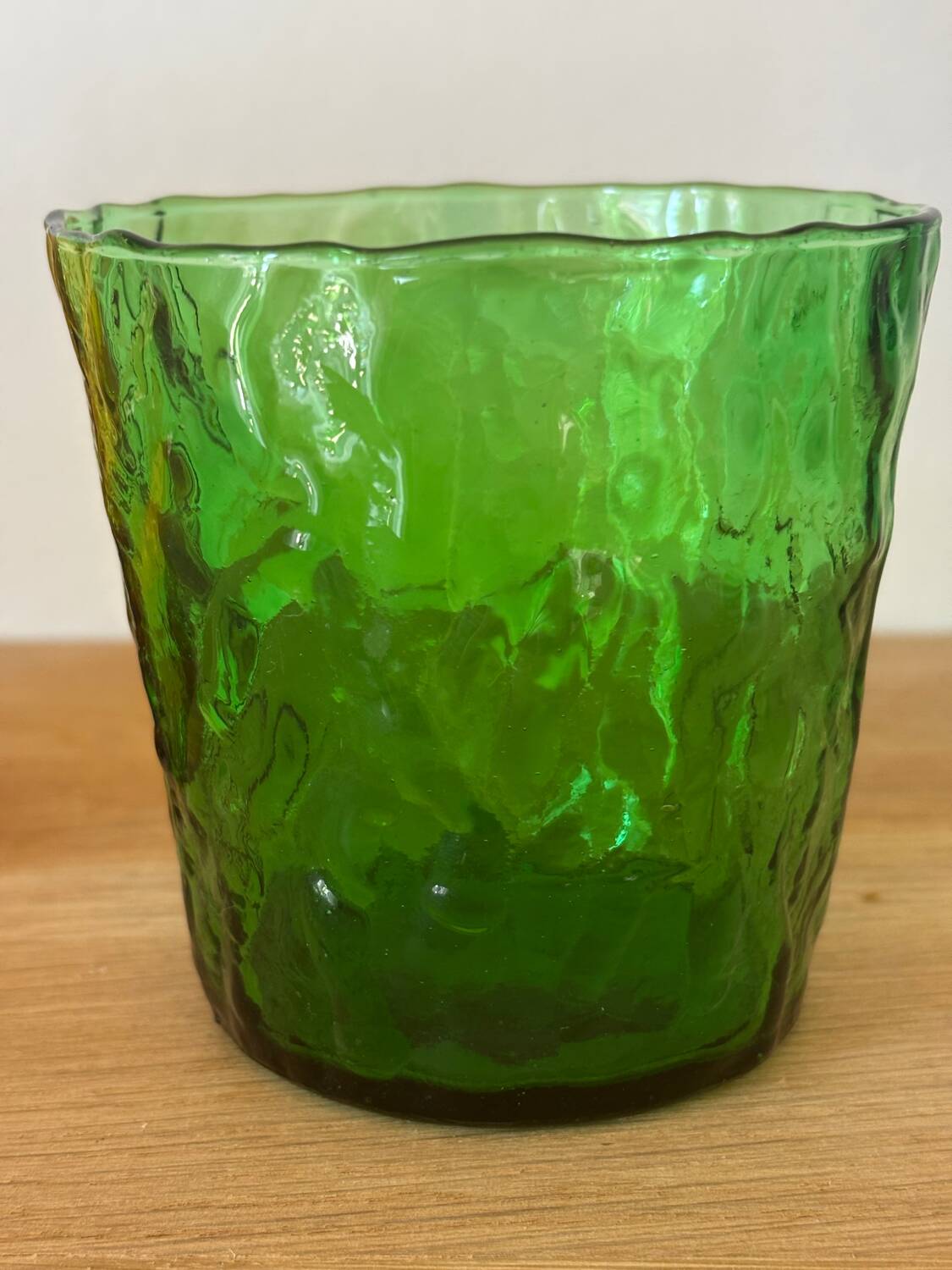 Vintage set of 6 Italian-made glasses, green and amber textured effect
