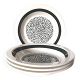 Set of 4 Gien soup plates with black graphic pattern