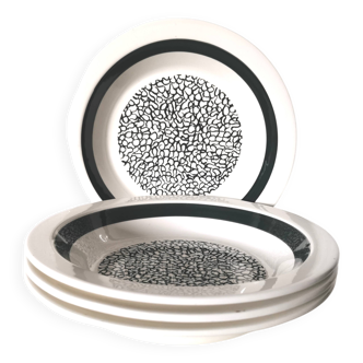 Set of 4 Gien soup plates with black graphic pattern