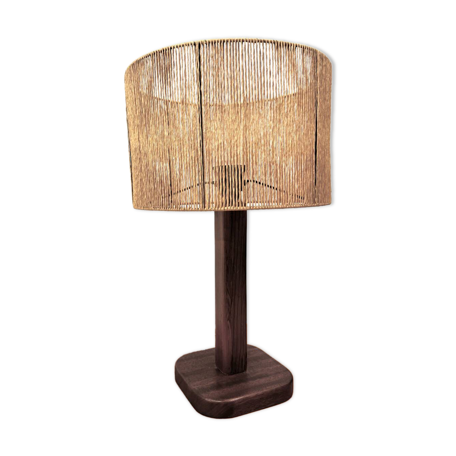 Lampe de table vintage en pin et teck avec nouvel abat-jour, années 70.