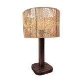 Lampe de table vintage en pin et teck avec nouvel abat-jour, années 70.