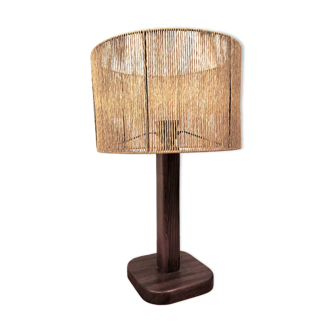 Lampe de table vintage en pin et teck avec nouvel abat-jour, années 70.