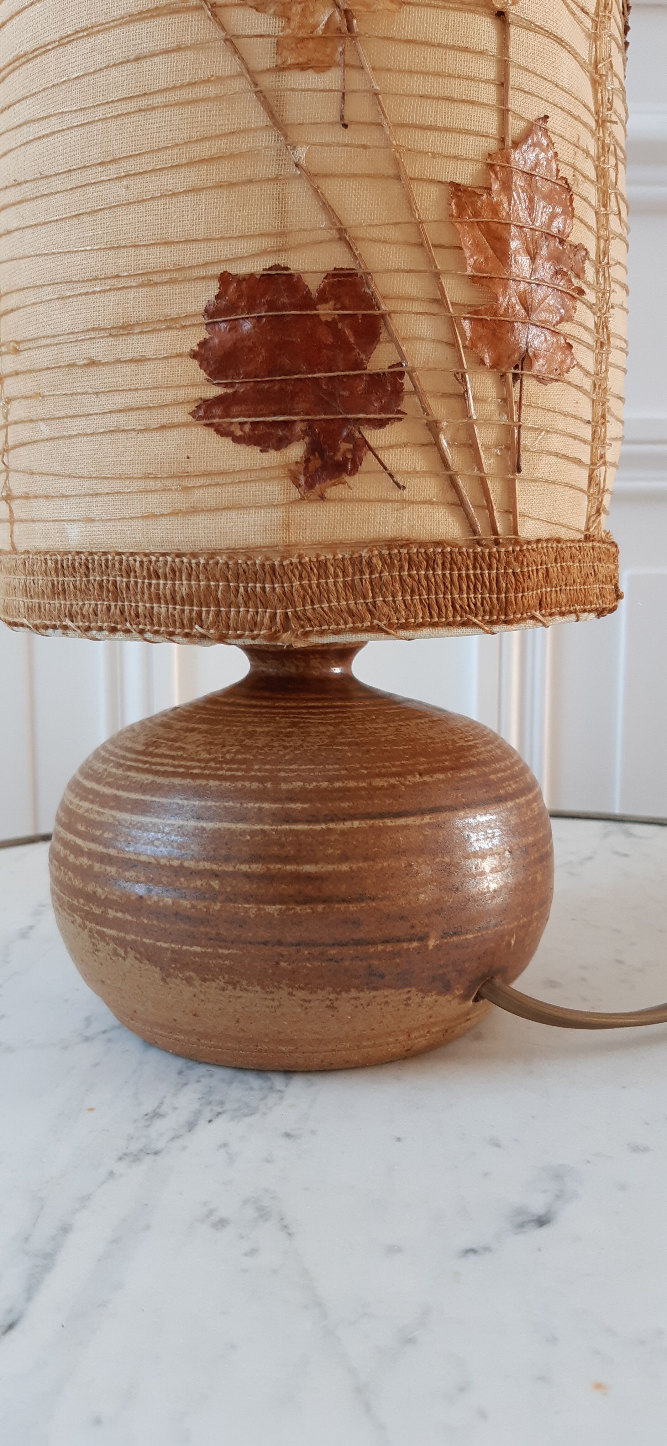 Sandstone lamp and lampshade in dried flowers 70s