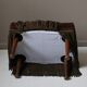 Fauteuil crapaud  & ottoman vintage velours brun profond