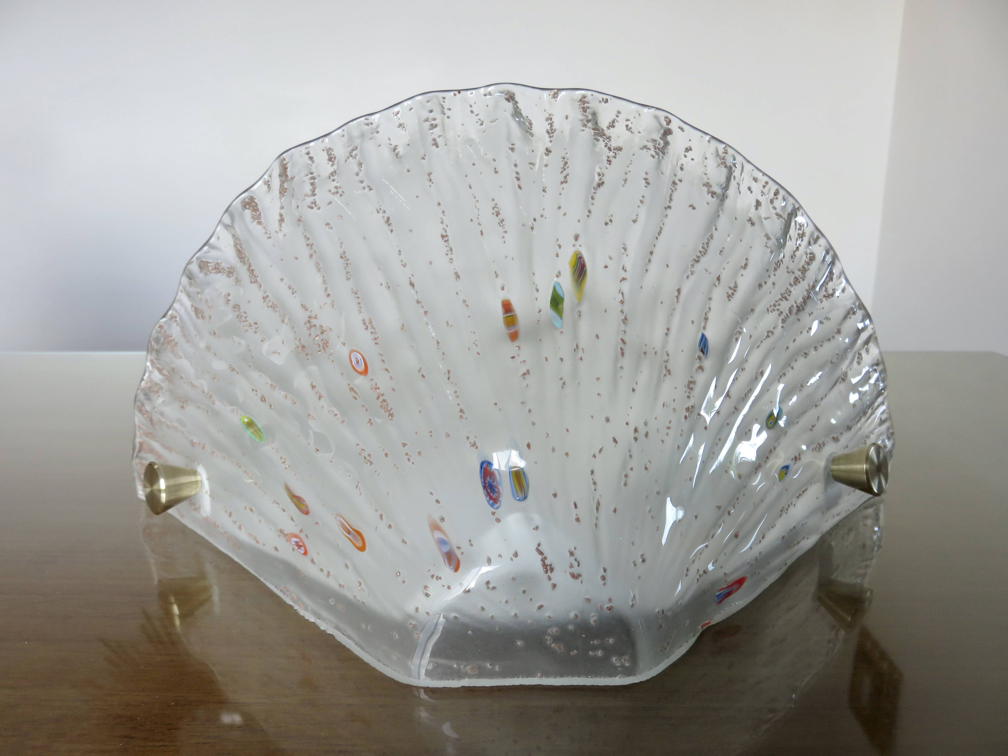 Murano glass wall light and brass cabochons 1970