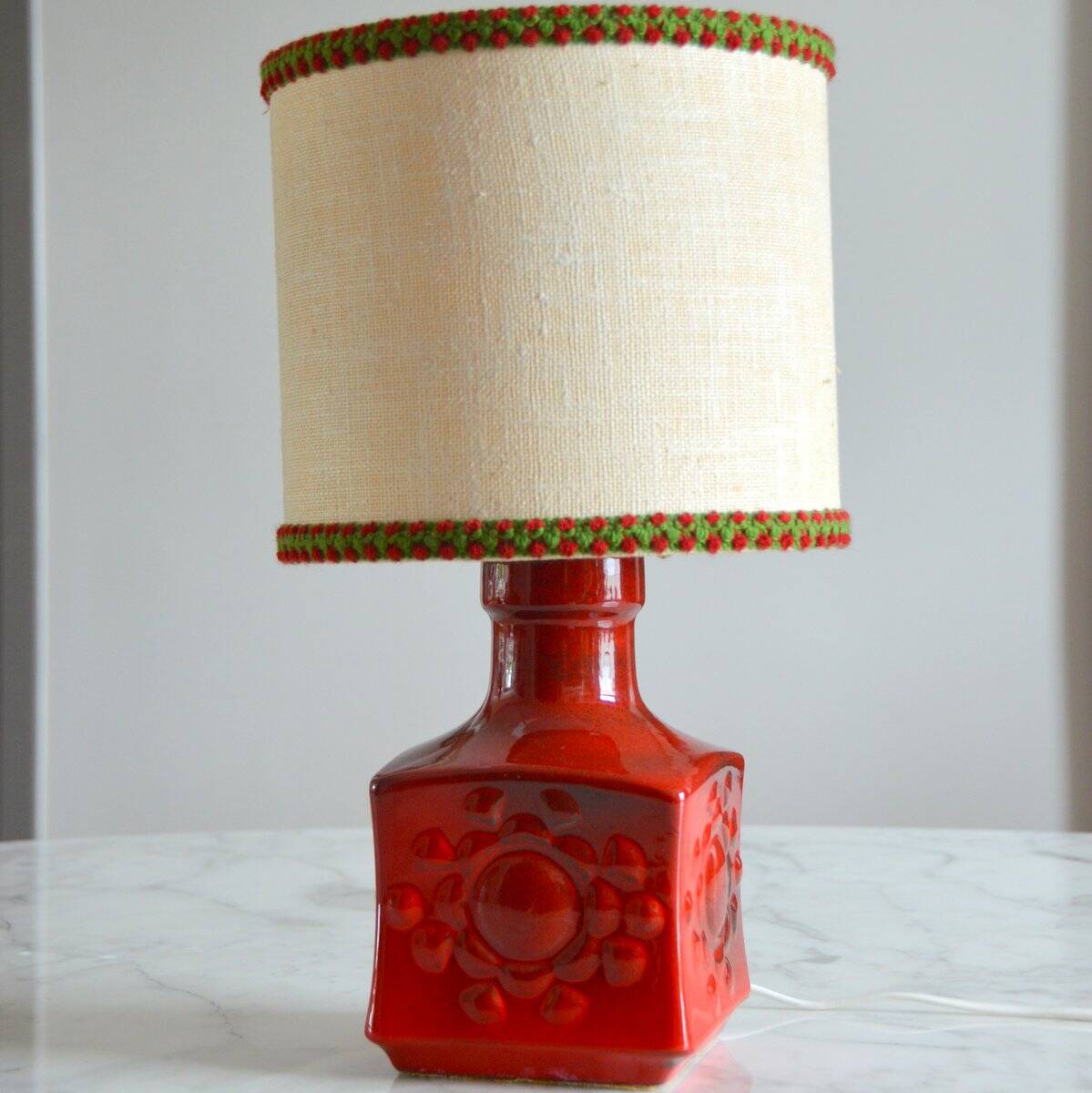 Red ceramic table lamp from Germany, 1970s