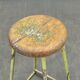 1940s Czech Industrial Stool with Pine Seat and Green Patina