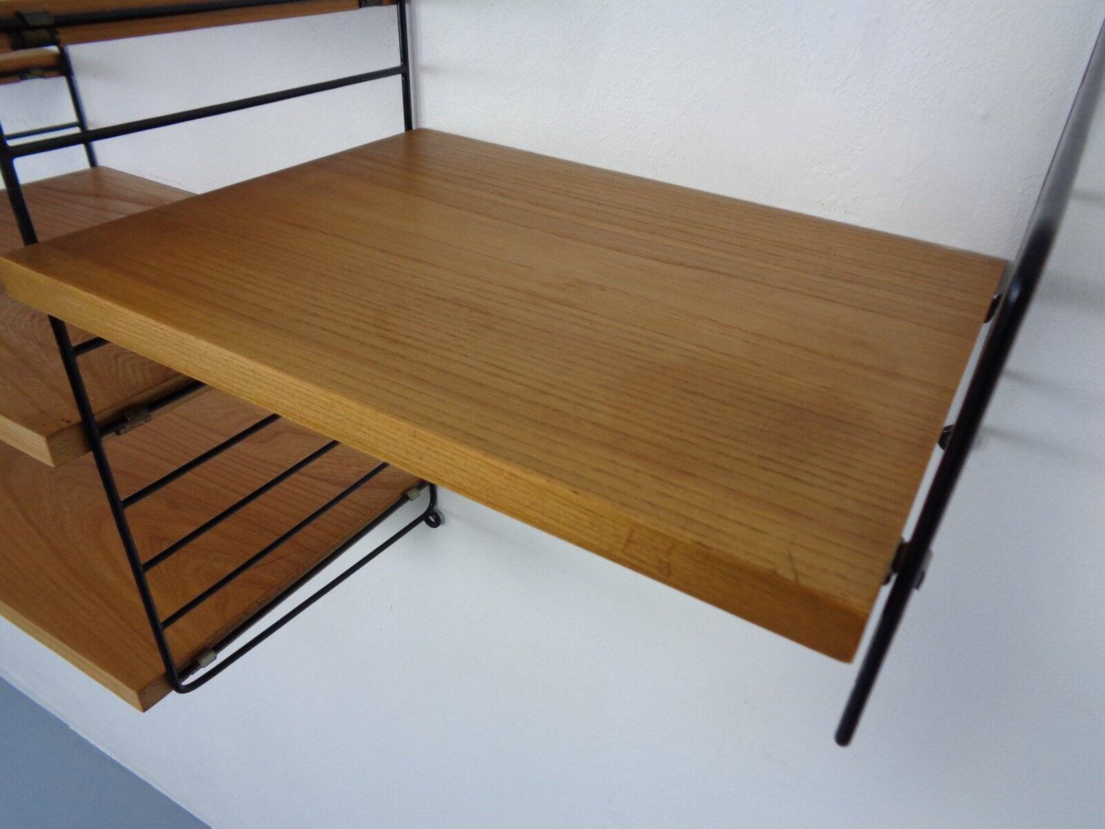 Swedish Ash and Metal Wall Unit by Kajsa & Nils Nisse Strinning for String, 1950s, Set of 9