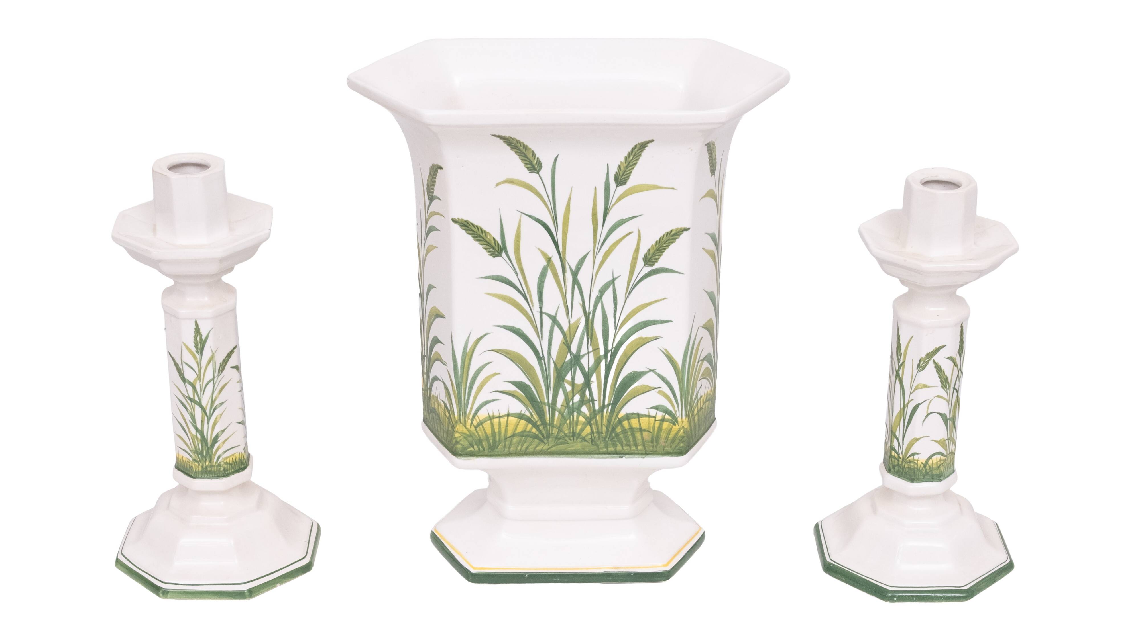 set of 3 Ceramics Candlesticks and Jardiniere by Bassano Italy 1970s