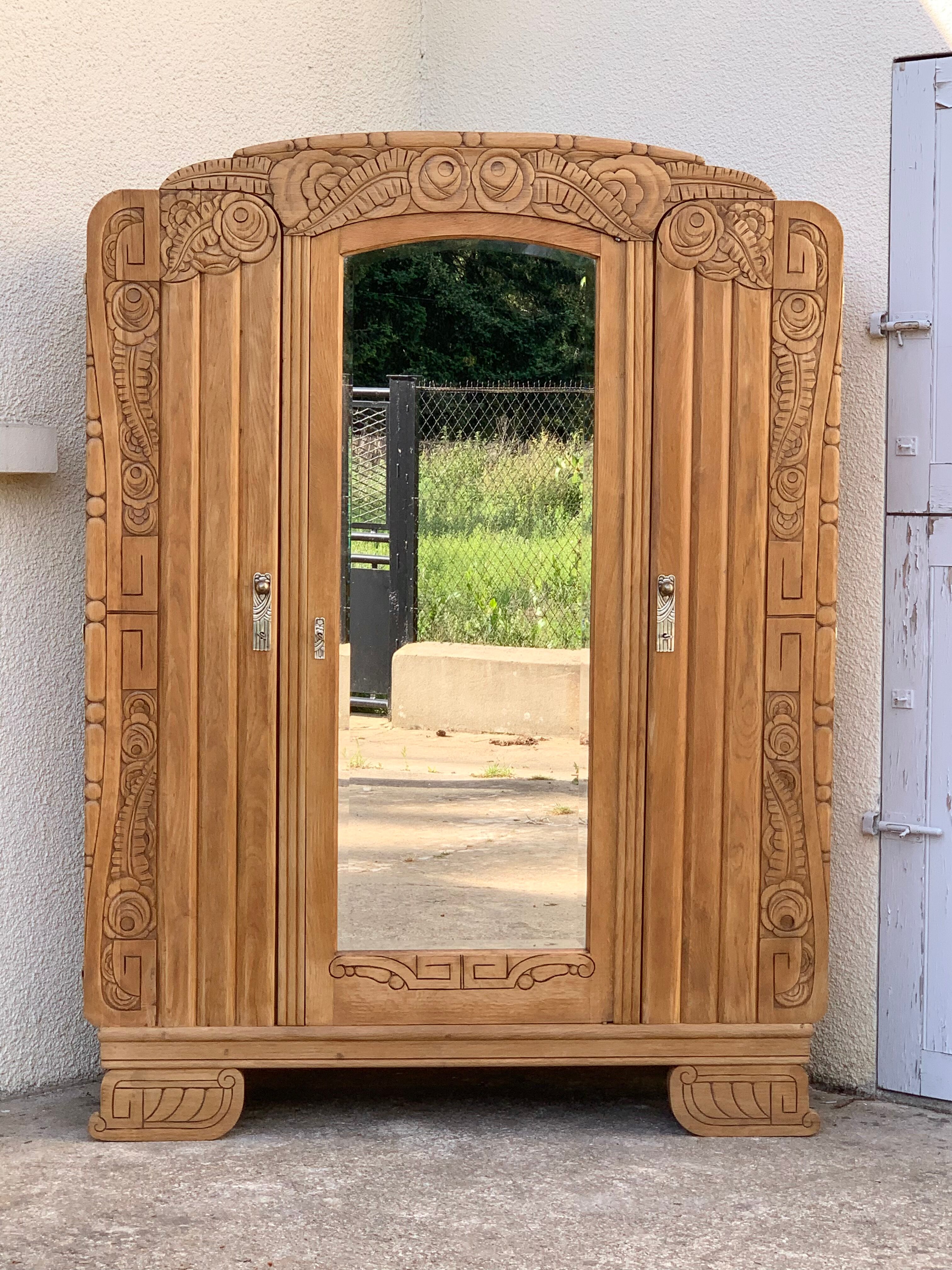 Armoire parisienne art déco chêne massif brut