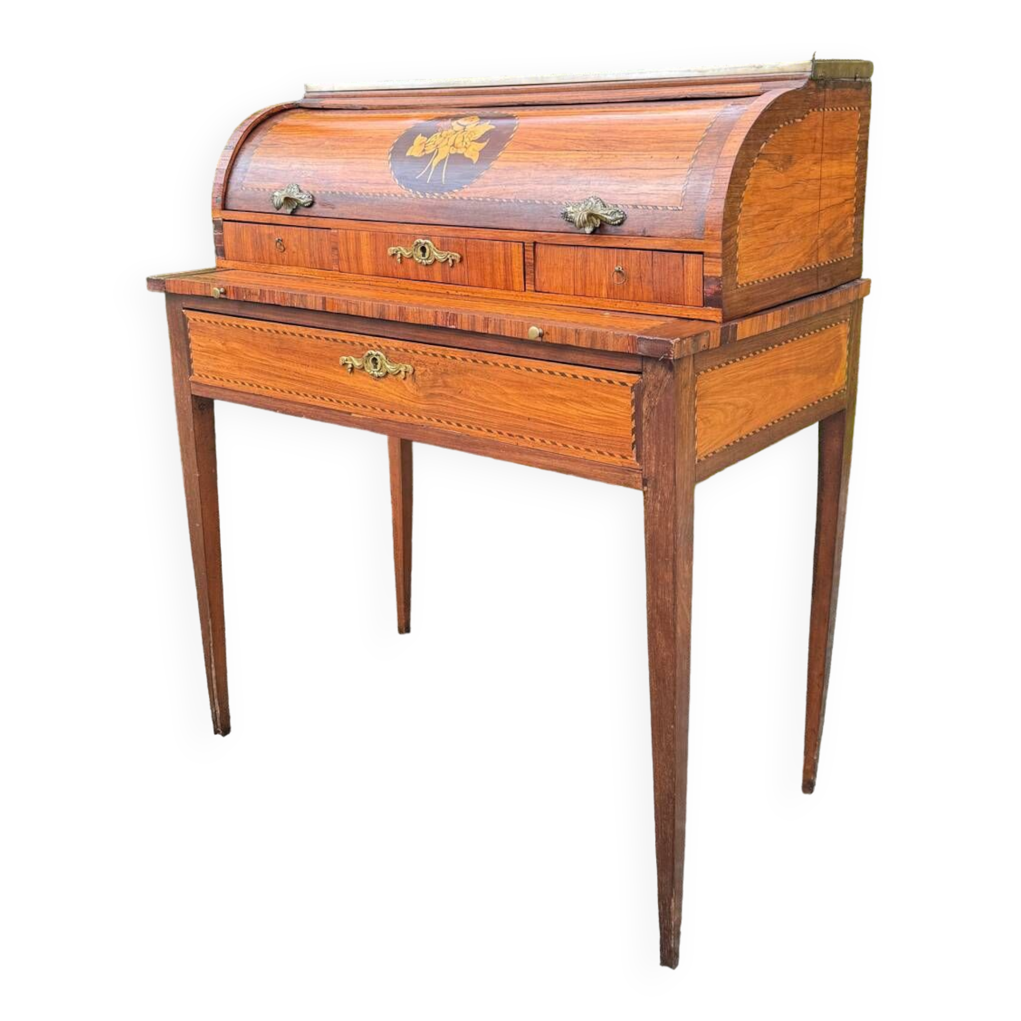 Vassou Jean Baptiste Cylinder Desk In Marquetry Louis XVI Period XVIII Eme Century