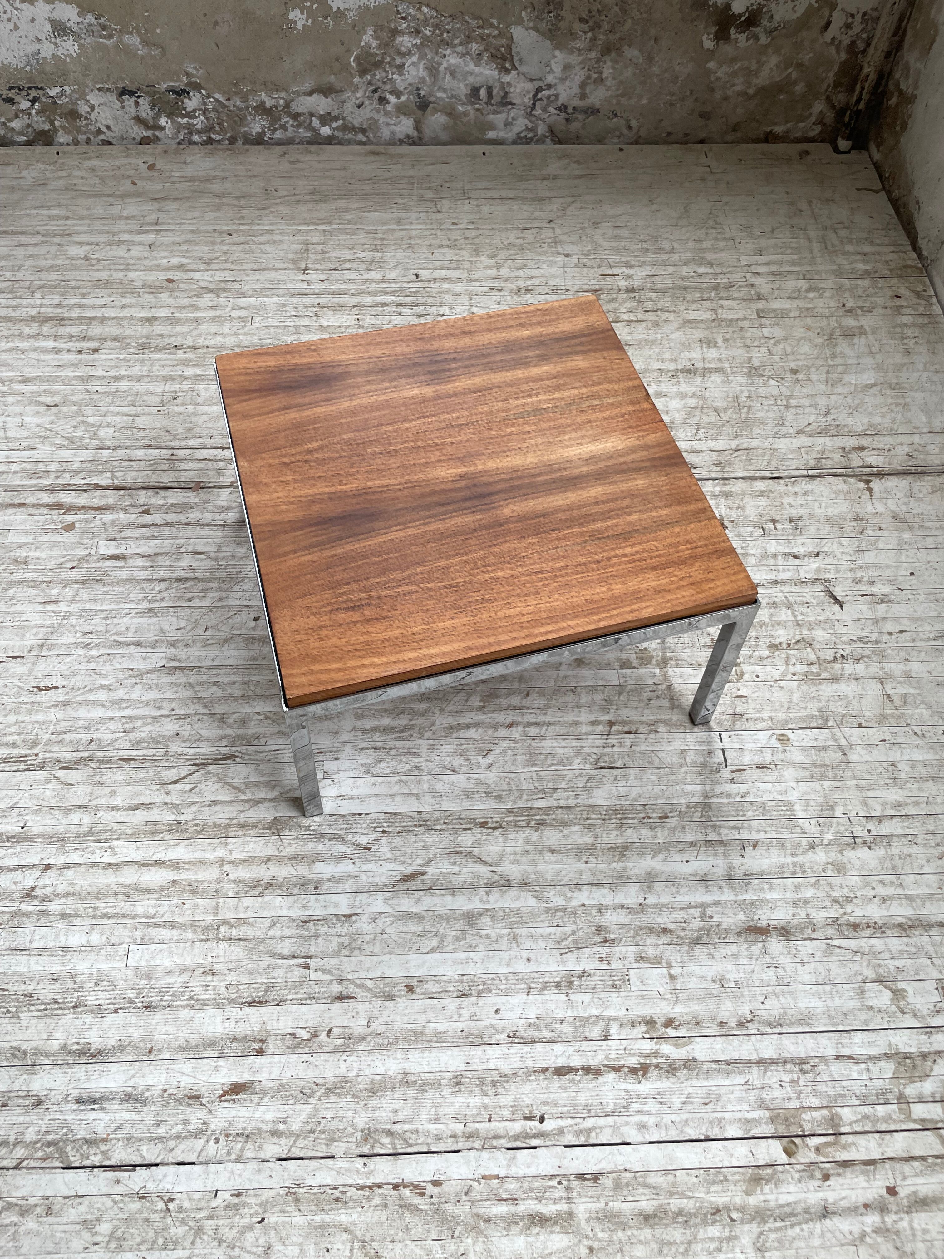 Walnut and modernist chrome coffee table