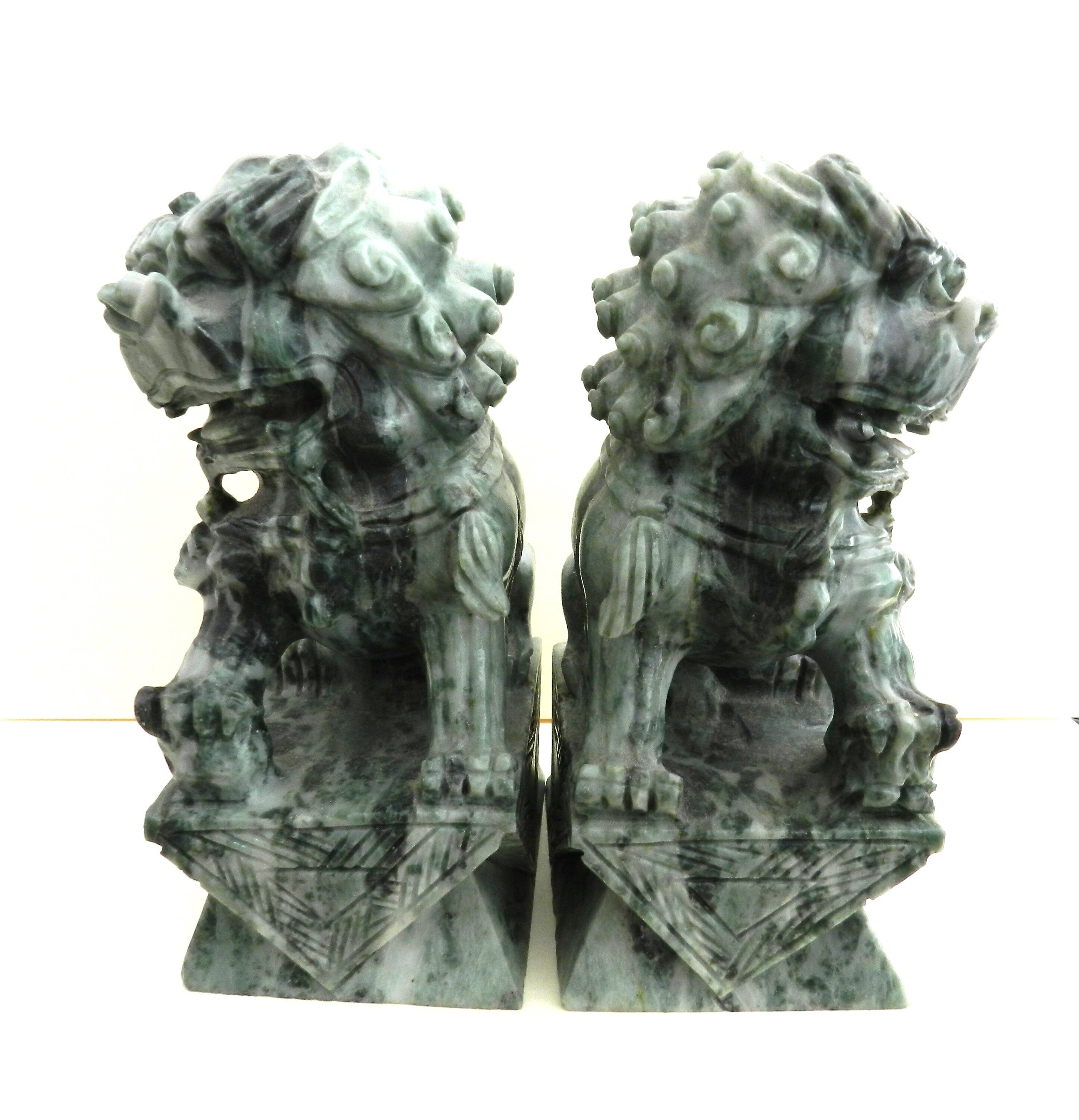 Pair of Foo Dog Bookends in Jade