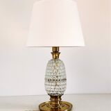 Italian mid-century table lamp with brass and creased murano glass