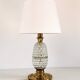 Italian mid-century table lamp with brass and creased murano glass