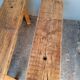 Paire 2 bancs / tabourets bois massif patiné