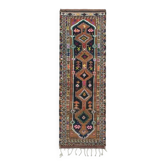 Tapis de couloir vintage turc Oushak fait main en laine et coton marron