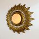 Spanish sunburst ceiling light – opaline glass & gilt iron foliage, 1960s