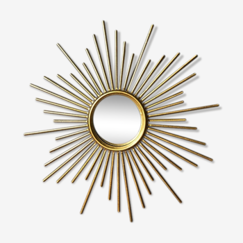 Miroir soleil bombé vintage en métal doré 46,5x46,5cm