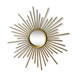 Vintage domed sun mirror in golden metal  46,5x46,5cm