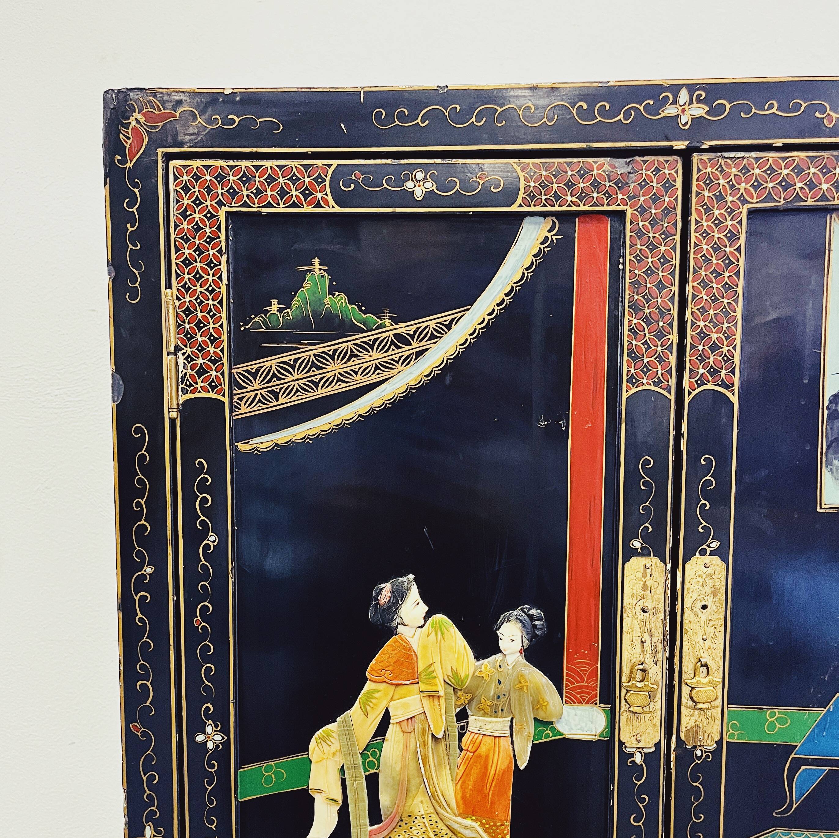 Chinese Wall Cabinet with Soapstone