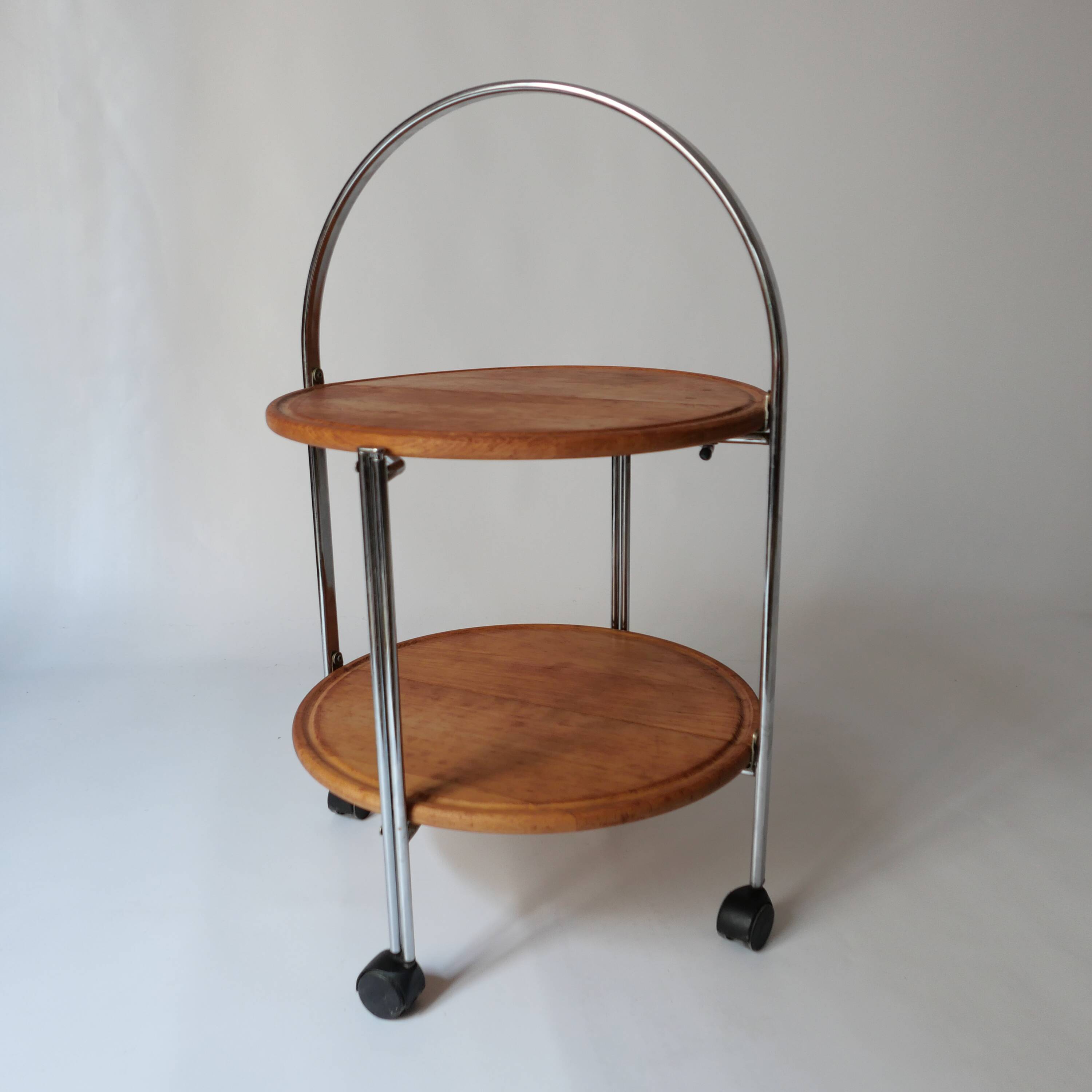 Foldable wooden rolling dessert trolley