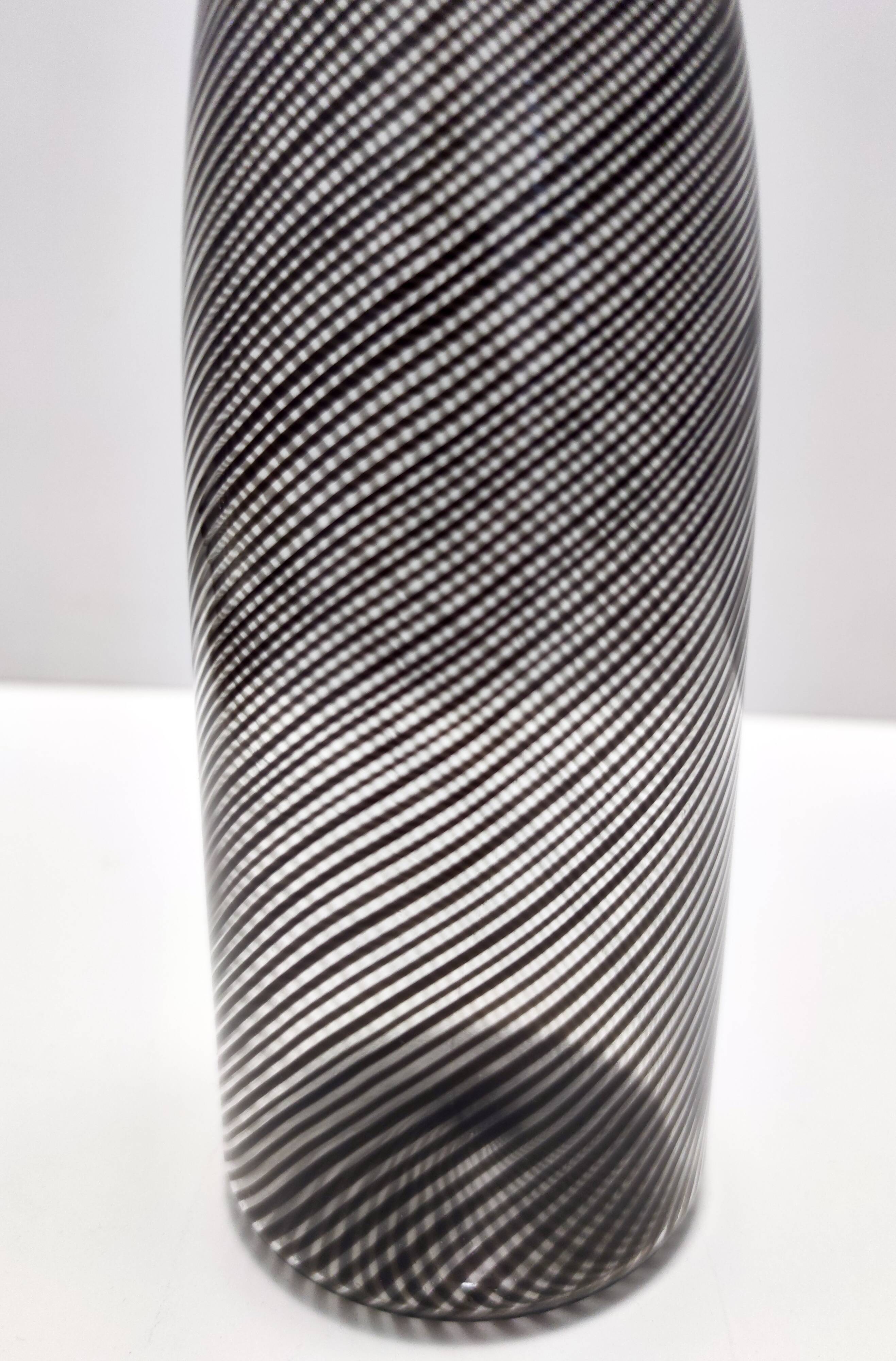 Black Murano Glass Bottle Vase "Mezza Filigrana" by Dino Martens for Aureliano Toso
