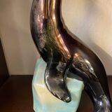 1950s Ceramic Sea Lion Lamp with Black Varnished Enamel, Signed