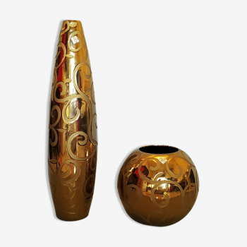 Gold pair of vases by enrico coveri, made in italy 1970