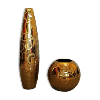 Gold pair of vases by enrico coveri, made in italy 1970