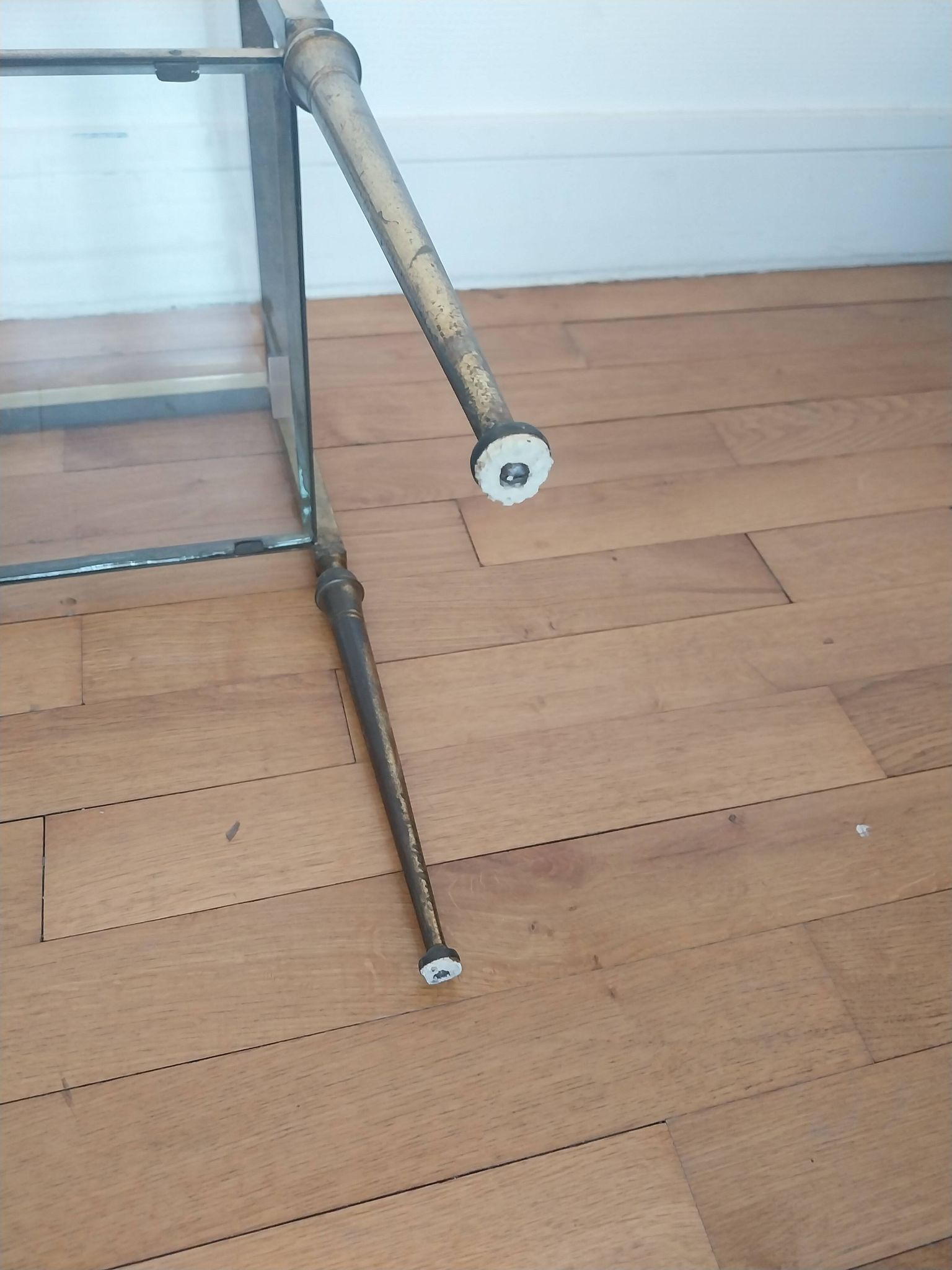 Brass and glass side table, pedestal table, end table.