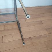 Brass and glass side table, pedestal table, end table.