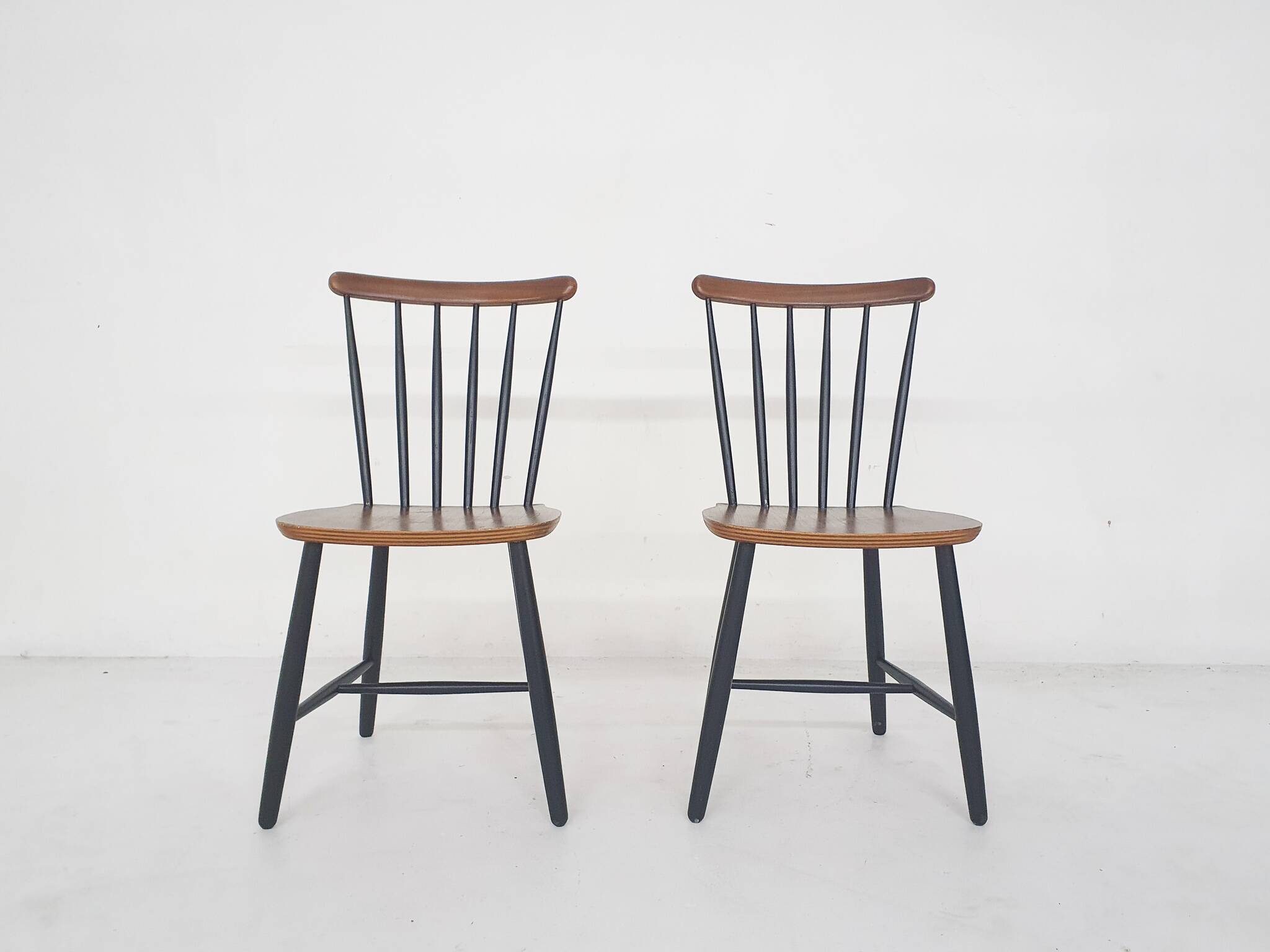 Set of two spindle back chairs by Billund, Denmark 1960's