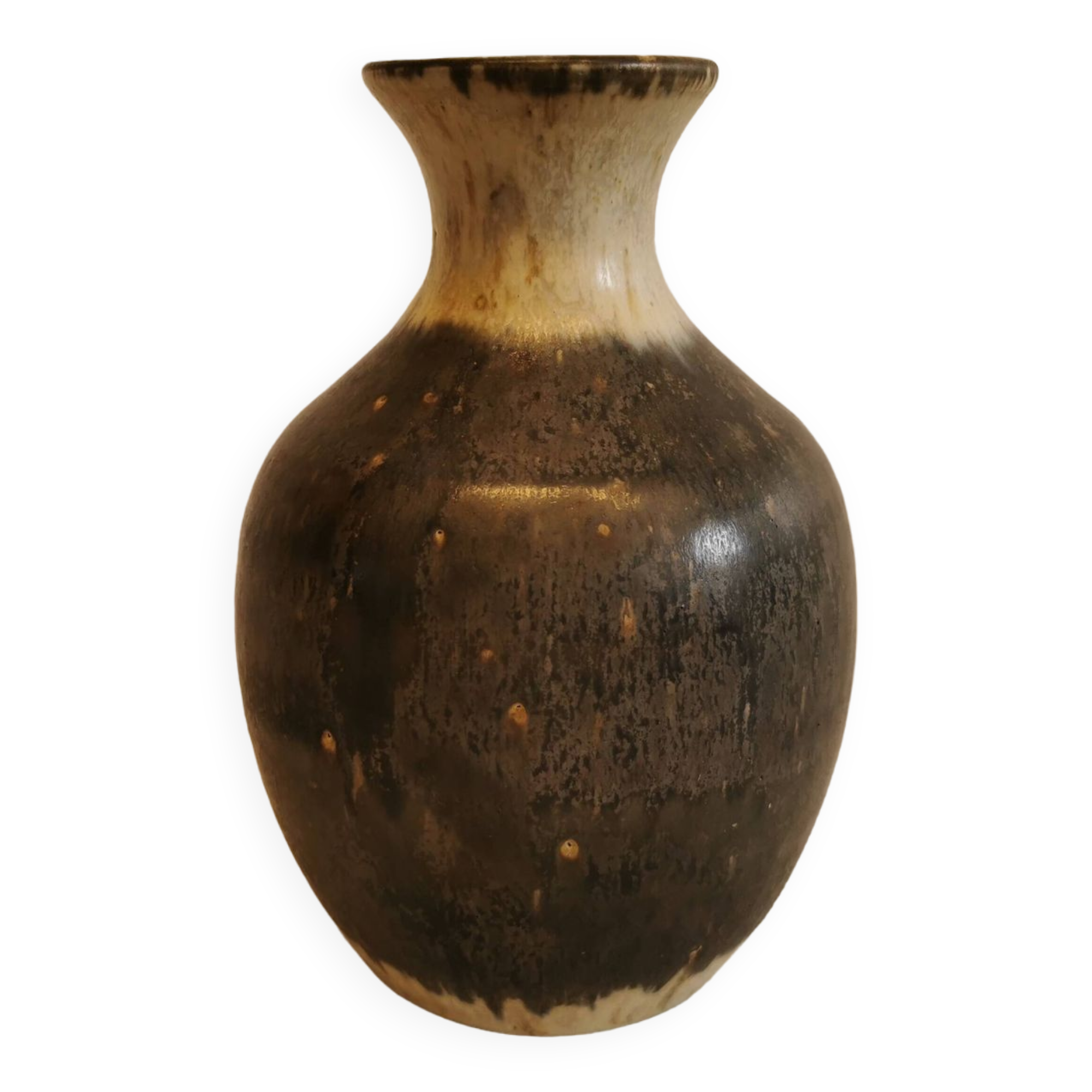 Danish designed vase in hares fur glaze from the 1960s.