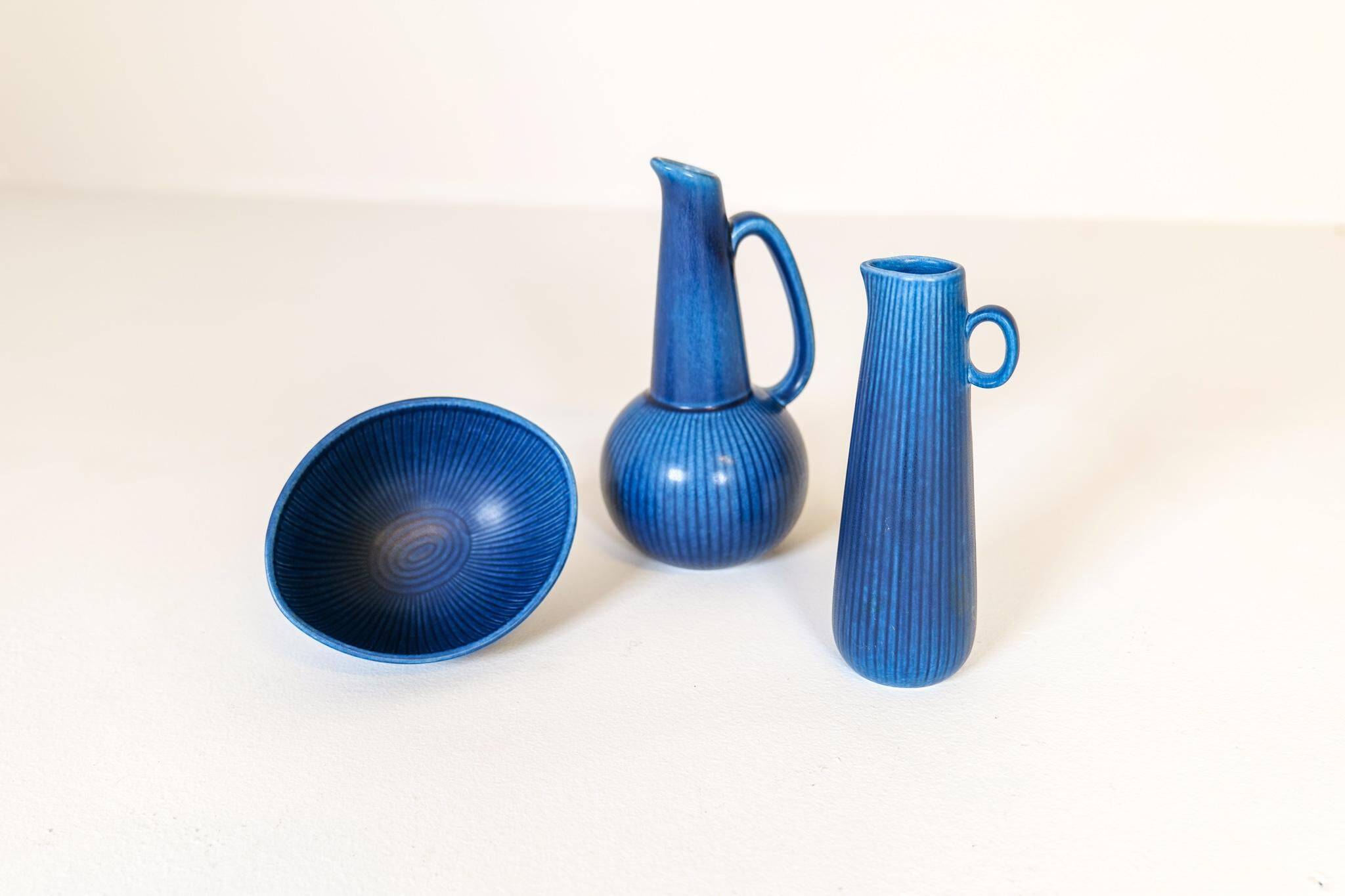 Mid-century modern set of 3 vases and bowl Rörstrand Ritzi Gunnar Nylund