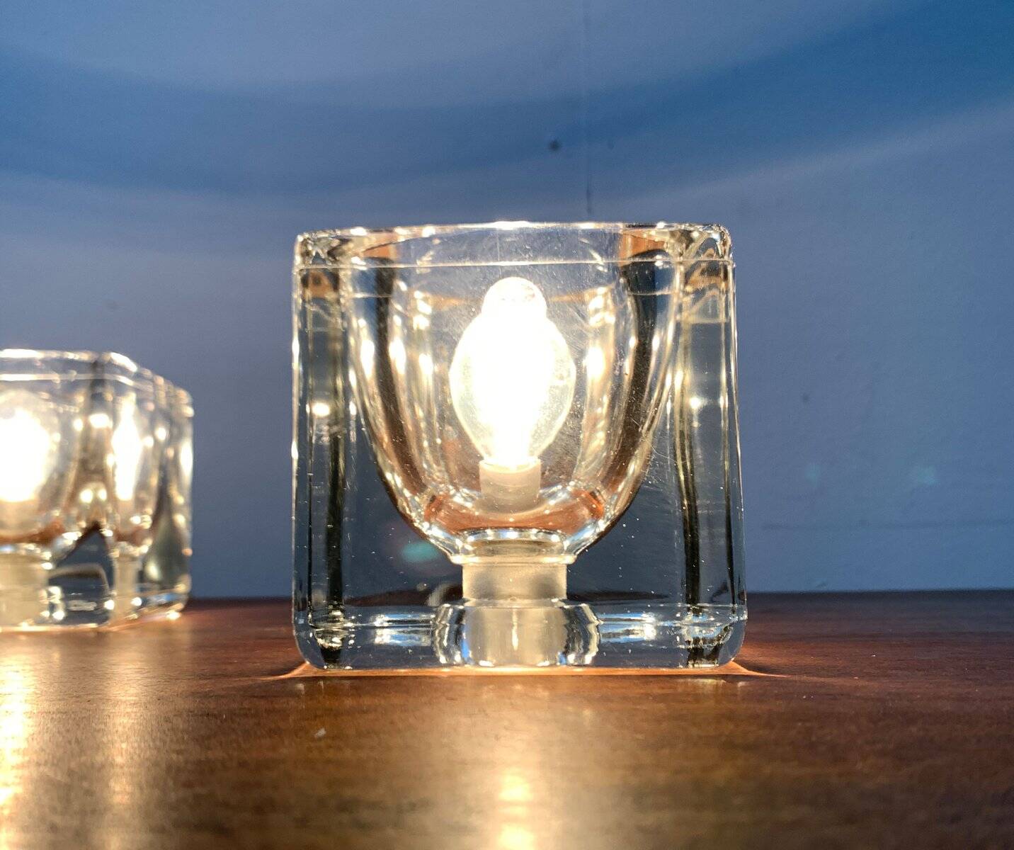 Vintage German glass cube table lamps TA 14 by Peill & Putzler, 1970s, set of 2.