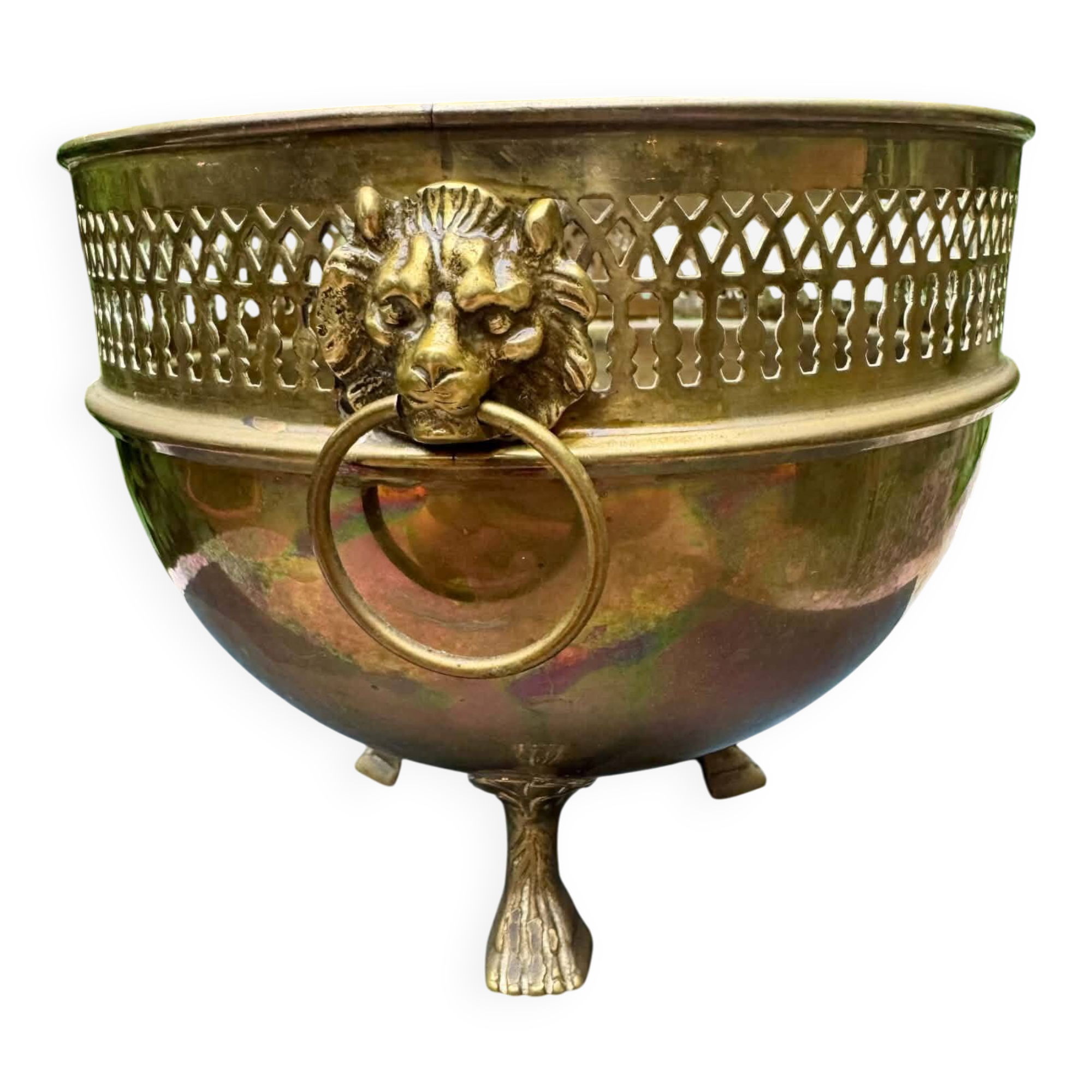 Brass lion jardinière Art Nouveau