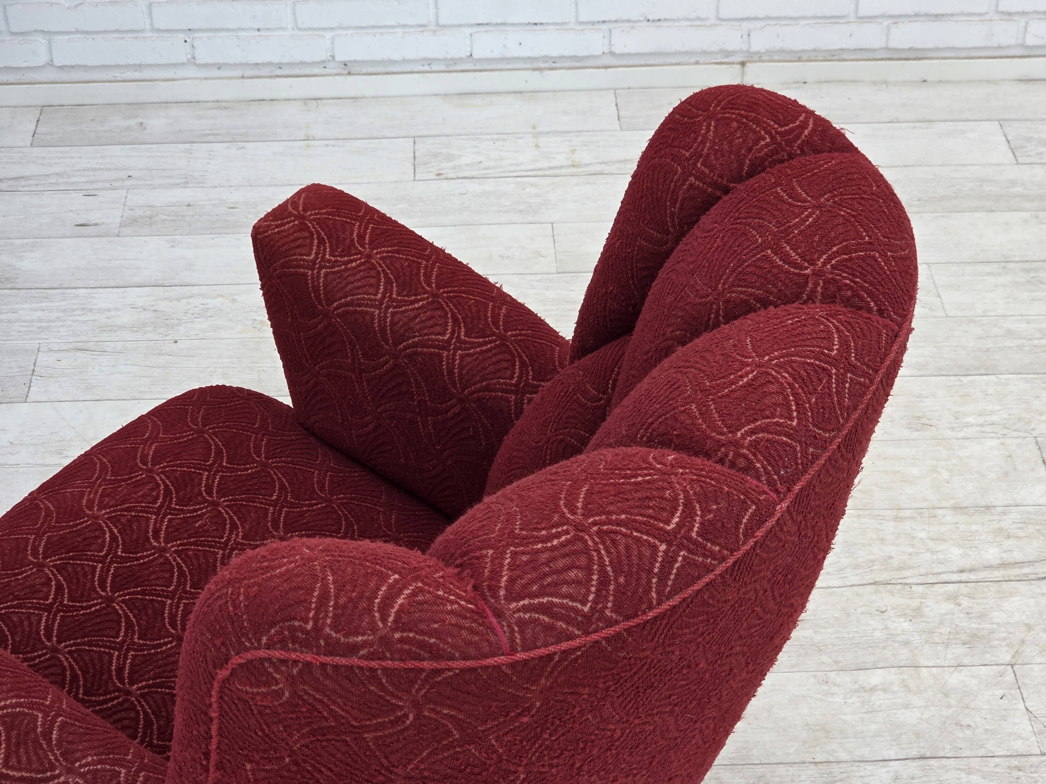1960s, Danish armchair, original red furniture fabric.