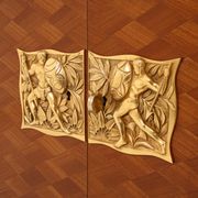 Jules Leleu cherry wood cabinet with marquetry, 2 doors, bronze, 1940.